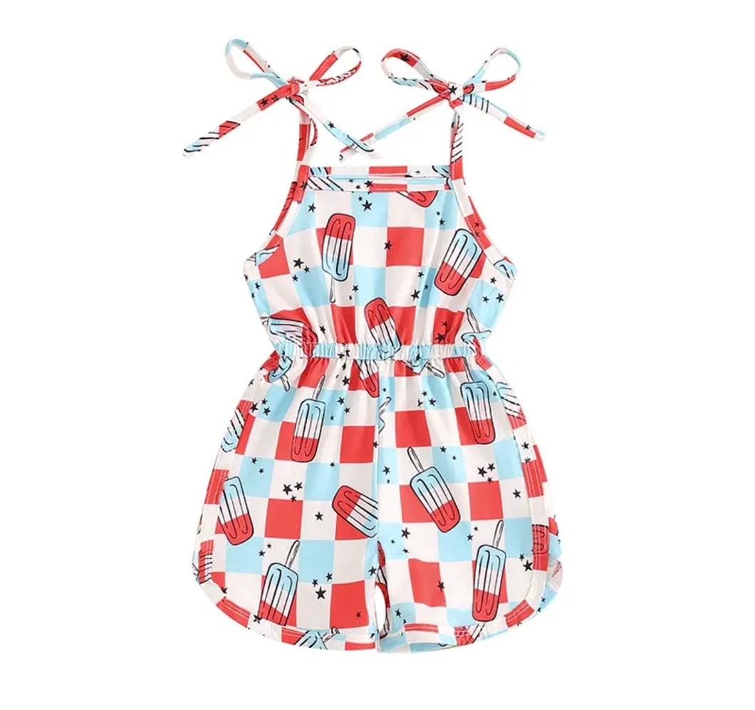 Patriotic Checkered Popsicle Shorts Romper